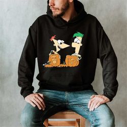 phineas and ferb halloween sweatshirt, halloween shirt, phineas shirt, pumpkin shirt, disney halloween shirt, skeleton s