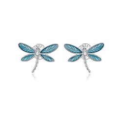 Dragonfly earrings, Sterling silver stud, Enamel jewelry with Cubic Zirconia, Insect lover gift, Hypoallergenic
