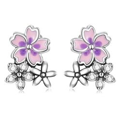 Pink flowers earrings, Sterling silver stud, Floral jewelry, Gift for woman, bride, girlfriend, Delicate