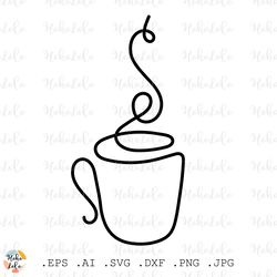 Coffee Svg, Lineart Coffee Mug Svg, Coffee Mug Clipart Png, Coffee Mug Cricut, Template Dxf, Outline Coffee Mug Svg