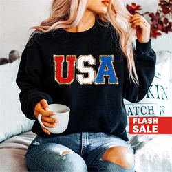 4th of july sweatshirt women, usa shirt letter patches, fourth of july mommy and me outfits july 4th, memorial day shirt
