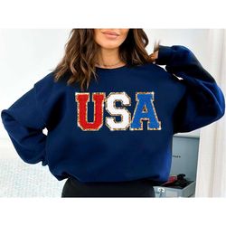 fourth of july shirt women, letter patches usa shirt, 4th of july outfit, custom sweatshirt memorial day shirt plus size