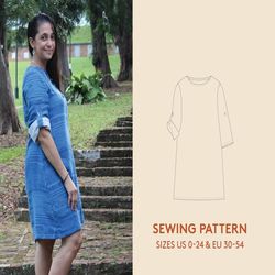 simple dress pdf sewing pattern for double gauze fabric, easy sewing project for beginners, instant download