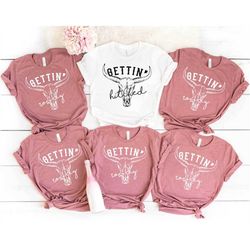 bridal party shirts, gettin hitched gettin rowdy cowboy country bachelorette shirts, bride tribe custom bach shirts