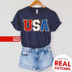 4th of july shirt for women, memorial day shirt, fourth of july 4th glitter usa shirt letter patches, comfort colors ind