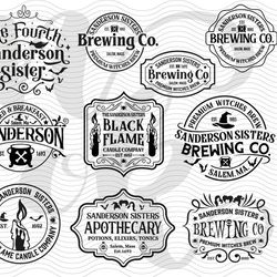 sanderson sisters svg bundle, hocus pocus svg, black flame candle svg, sanderson brewing co, halloween svg, silhouette
