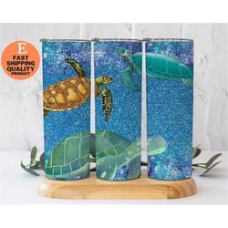 blue glitter tortoise tumbler for drinks, eco-friendly blue glitter tortoise tumbler for sustainable sipping