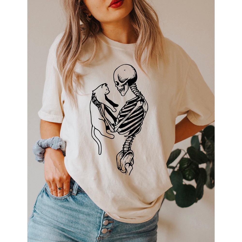 Comfort Colors® Shirt, Skeleton And Cat Shirt, Cat Lady Gift, Cat Mom, Cat Clothing, Cat Dad, Cat Tee, Gifts For Cat Lovers, Mother Day Gift - 3.jpg
