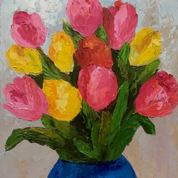 Tulips Painting Original Artwork Impasto Oil Painting Bouquet Tulips Art Tulips in Vase Art Flowers Art Flowers Artwork