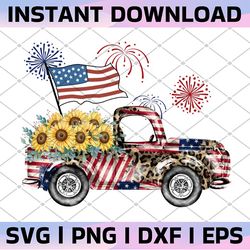 USA 4th Of July Sunflower Truck PNG,4th Of July Party Design,Independence Day Png,Firework Png,Sunflower,Sublimation Des