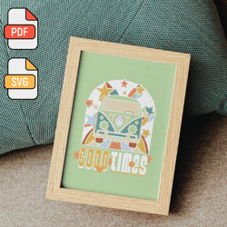 cross stitch pattern pdf svg "good times", bus, minivan, van, hippie, love, stars, witch inscription