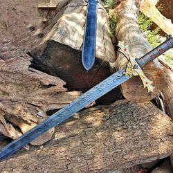 king arthur excalibur sword damascus steel long sword handmade sword replica sword with sheath