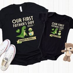 our first fathers day custom shirt, father and baby matching shirt, dinosaur matching, new dad shirt, father and daughte