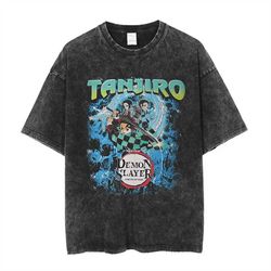 japanese streetwear clothing, gift for friend, anime oversized washed y2k t shirt, demon slayers manga anime shirt