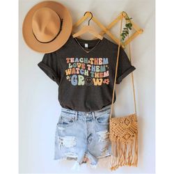 teach them love them watch them grow t-shirt, funny teacher shirts, teacher groovy gifts, retro teacher shirt, teacher l