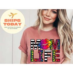 mom life shirt leopard cheetah print with messy bun, mother's day gift for mom, funny mom shirt, mom life t-shirt, gift