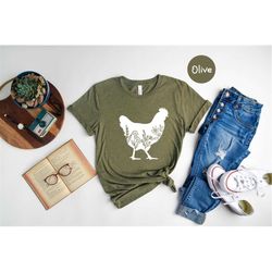 farm girl shirt, floral chicken shirts, ranch life shirt, farm shirt, animal lover shirt, cute chicken shirt
