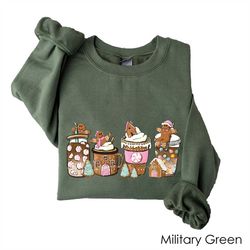 gingerbread christmas coffee shirt, christmas sweatshirt for women, coffee lover gift, latte drink crewneck, women holid