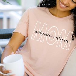 custom mama shirt with kids names, personalized mom tshirt, minimalist momma tee, mother's day gift for mom, gift from h
