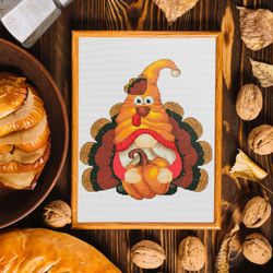 Turkey, Cross stitch pattern, Counted cross stitch, Thanksgiving day, Pumpkin cross stitch, Autumn cross stitch