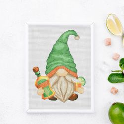 Tequila Gnome, Bar cross stitch, Counted cross stitch, Gnomes cross stitch,  Gift for the tequila lover