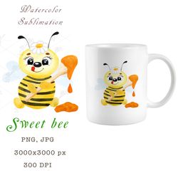 watercolor sublimation sweet bee png, jpeg