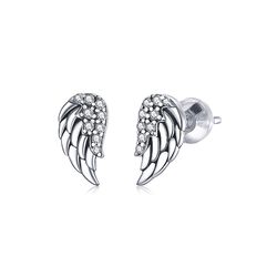 Angel wings earrings, Sterling silver studs, Gift for woman