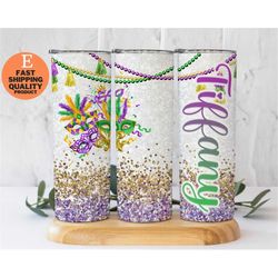 sparkling mardi gras glitter tumbler, a great gift for the king or queen of the mardi gras celebration