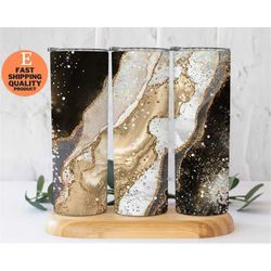 black and gold geode glitter sublimated tumbler, great gift idea, glitter agate 20oz skinny tumbler