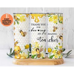 honey bee teacher tumbler, teacher appreciation 20 oz skinny tumbler, gift for teacher