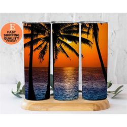 ocean sunset travel tumbler, beach sunset insulated tumbler, coastal sunset tumbler, soothing view sunset tumbler
