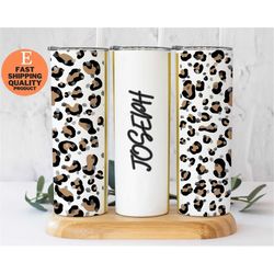 personalized graduation tumbler, graduation hat on leopard print, class of 2023, 20 oz skinny tumbler, senior tumbler