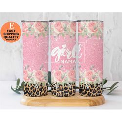 girl mama cheetah design floral glitter tumbler | eye catching and vibrant tumbler | gift for her | 20oz tumbler