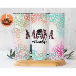 colorful tumbler for messy bun mom life, mom life tumbler in colorful design, messy bun mom life tumbler with splash of