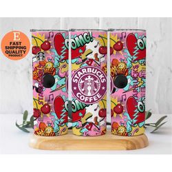 personalized colorful starbucks pop art tumbler, unique starbucks pop art tumbler, vibrant starbucks pop art tumbler