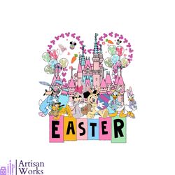 easter bunny mickey and friend happy easter day disney castle svg