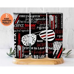 20 oz skinny fire fighter tumbler sublimation, first responder officer word art,  gift for first responders