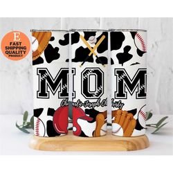 personalized baseball mom tumbler, cowhide print stainless steel travel mug, sports mom gift, cowhide print stainless st