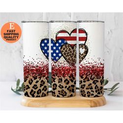 usa heart cheetah stainless steel tumbler | 20oz | insulated travel tumbler | trendy and eye catching july 4th tumbler