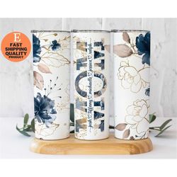 personalized mama blue floral tumbler, custom gift for mom, mother's day present, stainless steel cup, floral pattern tu