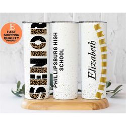 personalized leopard print tumbler, 20oz stainless steel tumbler, gift for seniors, trendy and vibrant tumbler