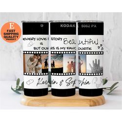 personalized film-inspired love story couple's tumbler, camera film inspired tumbler, romantic drinkware gift, adorable