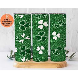 st patrick's day green sparkle glitter shamrock tumbler, celebrate in style with a green glitter shamrock tumbler