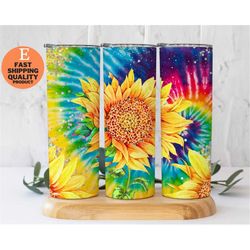 20oz skinny tumbler rainbow sunflowers, sunflower gift, custom made handmade tumbler