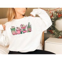 Christmas Coffee Sweatshirt, Pink Christmas Sweatshirt, Vintage Chirstmas Shirt, Snowman Christmas Sweater