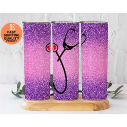 glittery purple pink nurse tumbler, sparkly purple and pink nurse tumbler, glitzy nurse tumbler in purple and pink