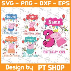custom peppa pig birthday boy png, birthday party png, custom name and age birthday family matching svg ,peppa pig fami