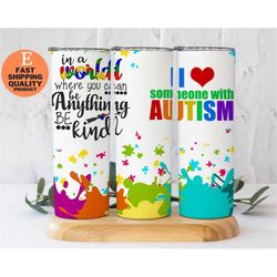 i love someone with autism stainless steel tumbler - colorful affirmations and puzzle tumbler, 20oz stainless steel tumb