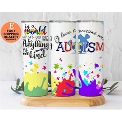 i love someone with autism stainless steel tumbler - colorful puzzle design tumbler, 20oz stainless steel tumbler