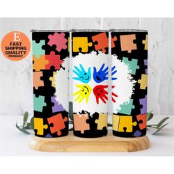 colorful hand puzzle pieces stainless steel tumbler - 20oz tumbler, vacuum insulated tumbler, trendy and eye catching pu